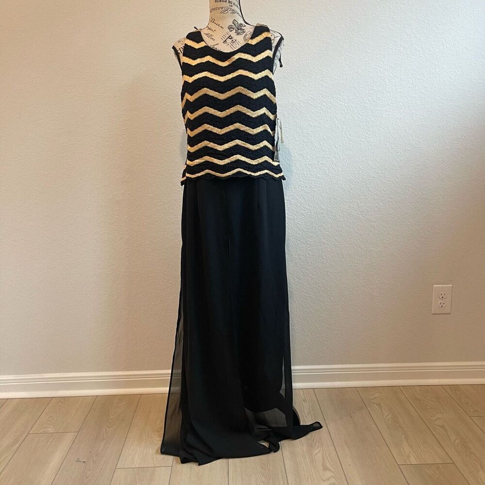 Vintage Sheri Martin Jumpsuit 16 Black Gold‎ Classy Chevron Formal Event